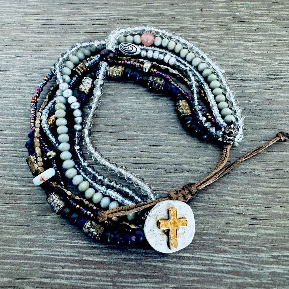 Christian Cross Multistrand Beaded Bracelet